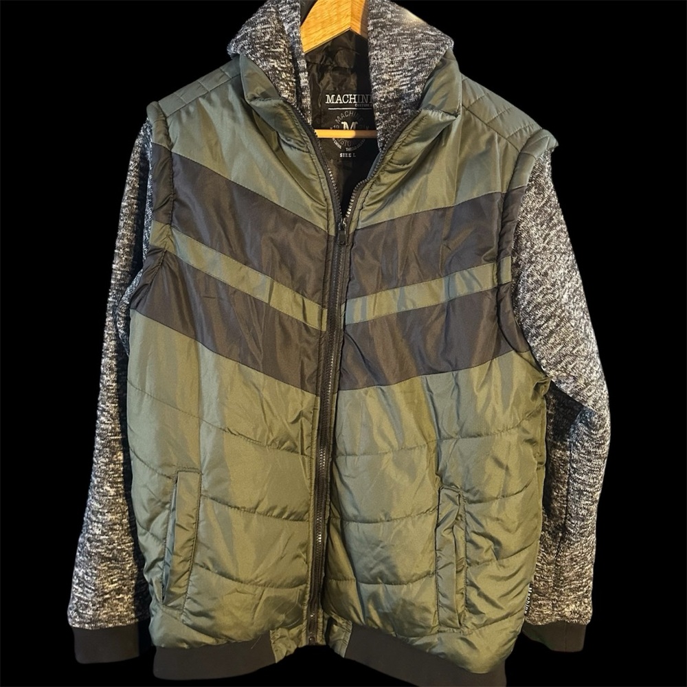 Machine Clothing Company Puffer Jacket Mens Size L Green Black Bikers Military